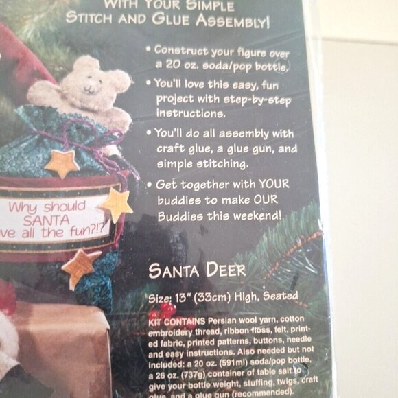 Dimensions Bottle Buddies Santa Deer Craft Kit 13" 1997 #62125 - Picture 5 of 7